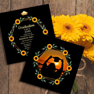 Sonnenuntergang Abschluss mit Sonnenblumen-Rahmen Einladung