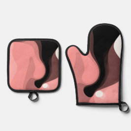 Sonnenuntergang: Abstrakt rosa, schwarz und weiß Ofenhandschuh & Topflappen-Set