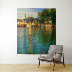 Sonnenuntergang am alten Wasserloch Wandteppich