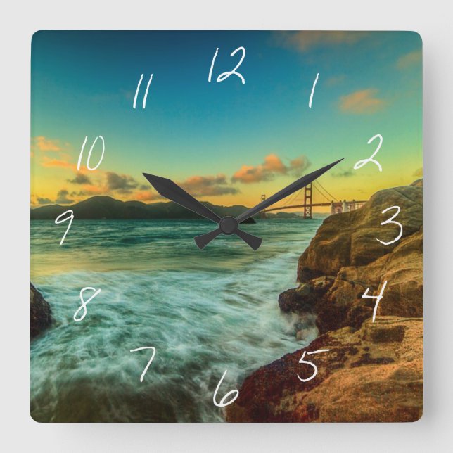 Sonnenuntergang am Bäcker-Strand Quadratische Wanduhr (Vorderseite)