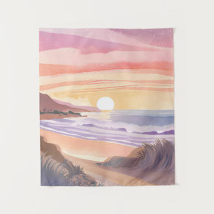 Sonnenuntergang am Blush-Meer Wasserfarbenmalere Wandteppich