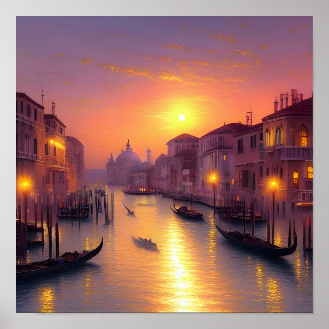 Sonnenuntergang am Canale Grande Digitale Kunst Poster (Vorne)