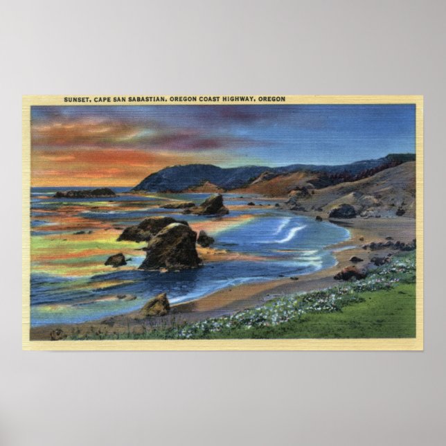 Sonnenuntergang am Cape San Sabastian auf Oregon Poster (Vorne)