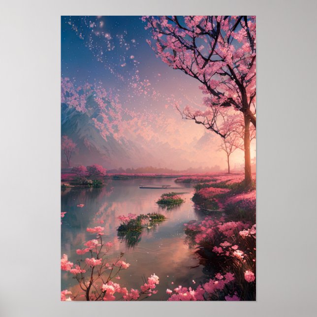 Sonnenuntergang am Cherry Blossom Poster (Vorne)