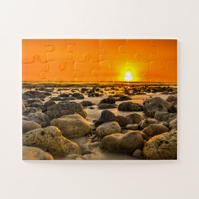 Sonnenuntergang am Felsstrand Puzzle (Horizontal)