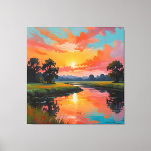 Sonnenuntergang am Fluss Leinwanddruck