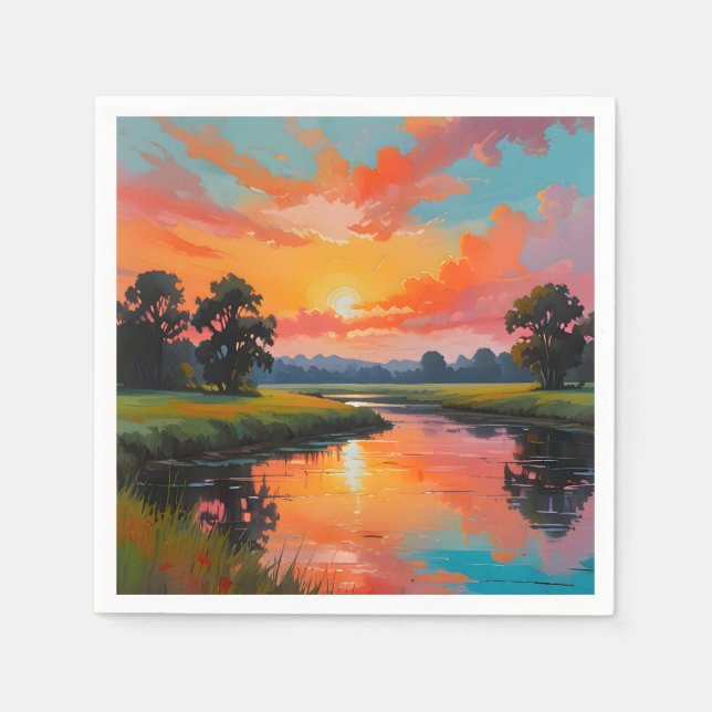 Sonnenuntergang am Fluss Serviette (Vorderseite)