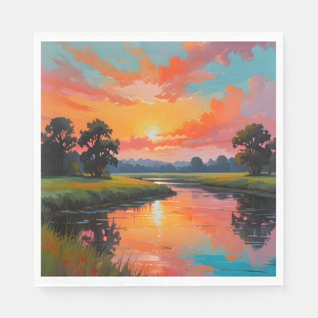 Sonnenuntergang am Fluss Serviette (Vorderseite)
