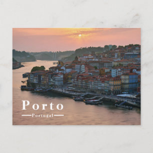 Sonnenuntergang am Flussufer in Porto Portugal Feiertagspostkarte