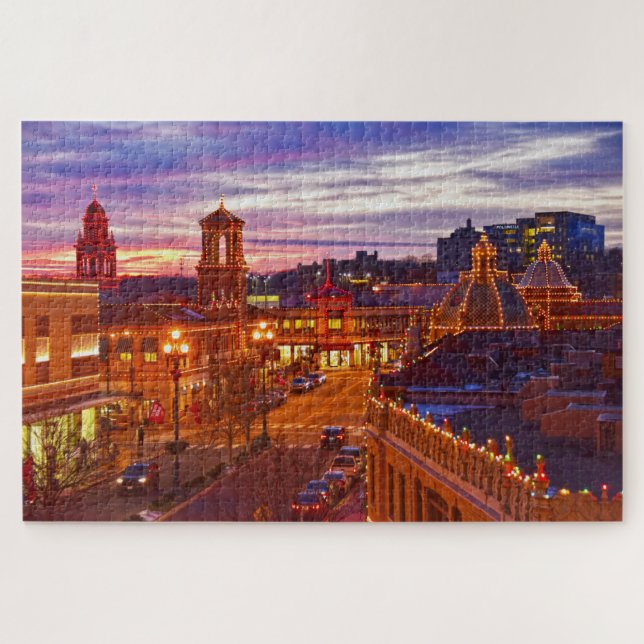 Sonnenuntergang am Kansas City Plaza Lights Puzzle (Horizontal)