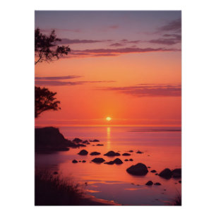 Sonnenuntergang am Meer am Strand Poster