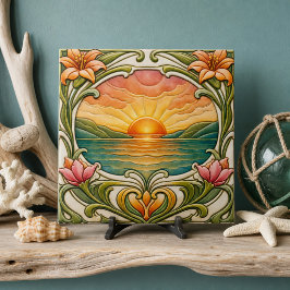 Sonnenuntergang am Meer Art Nouveau Fliese