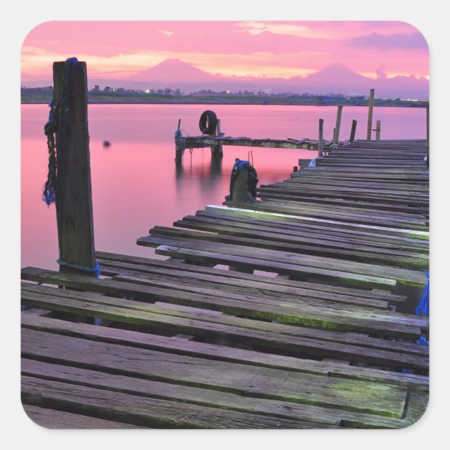 Sonnenuntergang am Meer Quadratischer Aufkleber (Vorderseite)