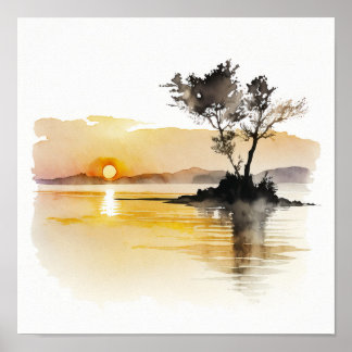 Sonnenuntergang am Minimalistischen See Poster