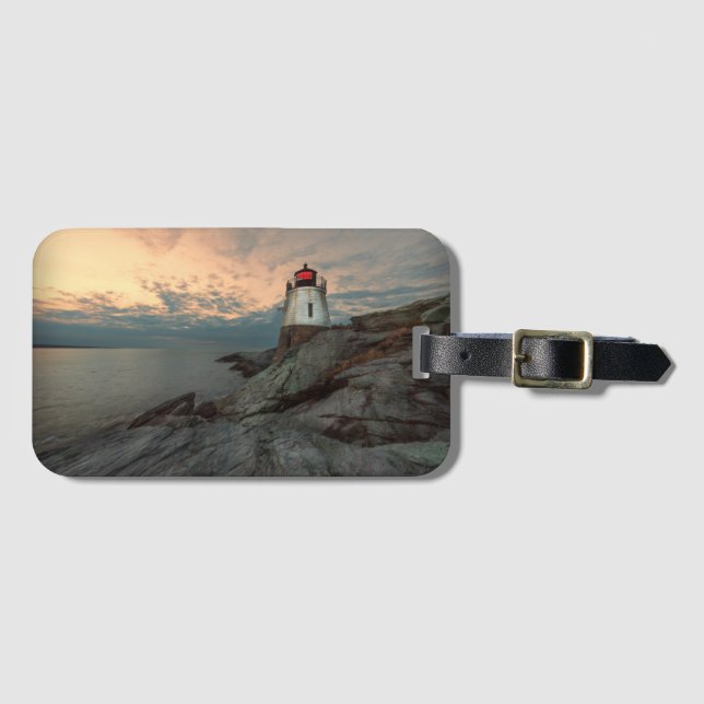Sonnenuntergang am Schloss-Hügel-Leuchtturm Gepäckanhänger (Vorderseite (Horizontal))