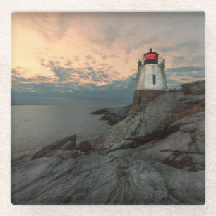 Sonnenuntergang am Schloss-Hügel-Leuchtturm Glasuntersetzer