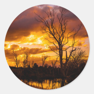 Sonnenuntergang am See groß Runder Aufkleber
