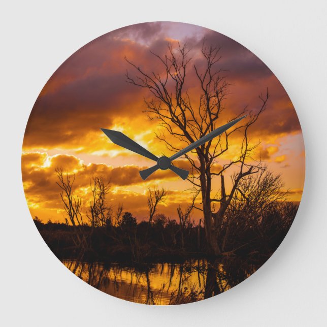 Sonnenuntergang am See Große Wanduhr (Vorderseite)