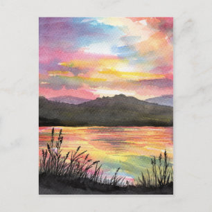 Sonnenuntergang am See Postkarte