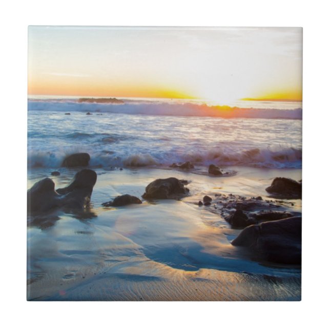Sonnenuntergang am Strand Fliese (Vorderseite)