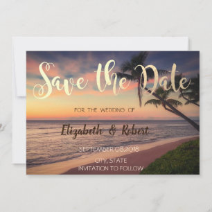 Sonnenuntergang am Strand Hochzeit, Palmen Save th Save The Date