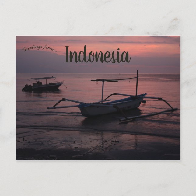 Sonnenuntergang am Strand Lovina in Indonesien Postkarte (Vorderseite)