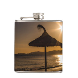 Sonnenuntergang am Strand, Mallorca, Spanien Flachmann