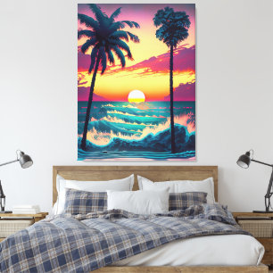 Sonnenuntergang am Strand mit Palmen Leinwanddruck