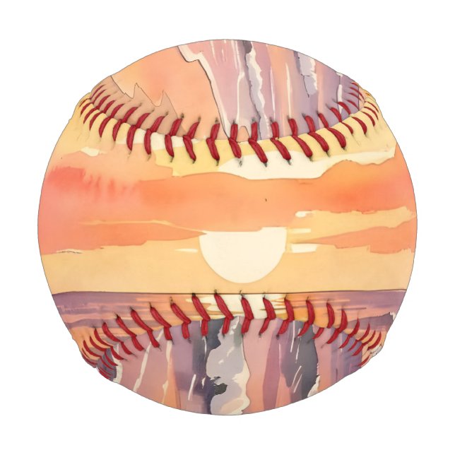 Sonnenuntergang am Strand mit Vögeln Baseball (Vorderseite)