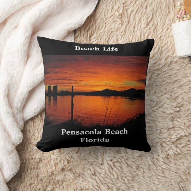 Sonnenuntergang am Strand von Pensacola Kissen (Decke)