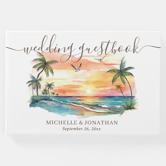 Sonnenuntergang am tropischen Strand Gästebuch (Vorderseite)