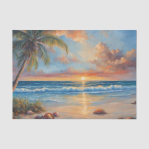 Sonnenuntergang am tropischen Strand mit Palmen Seidenpapier