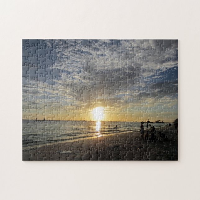 Sonnenuntergang am weißen Strand Puzzle (Horizontal)