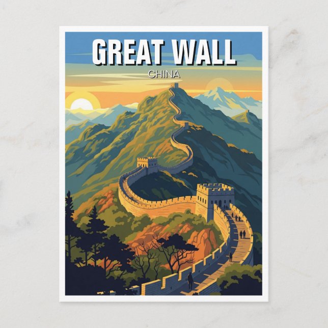 Sonnenuntergang an der großen Mauer der China Postkarte (Vorderseite)
