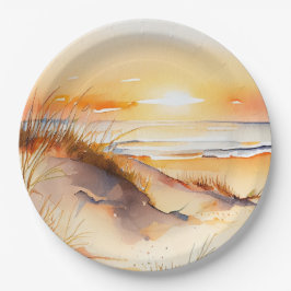 Sonnenuntergang an der Küste des tropischen Meeres Pappteller