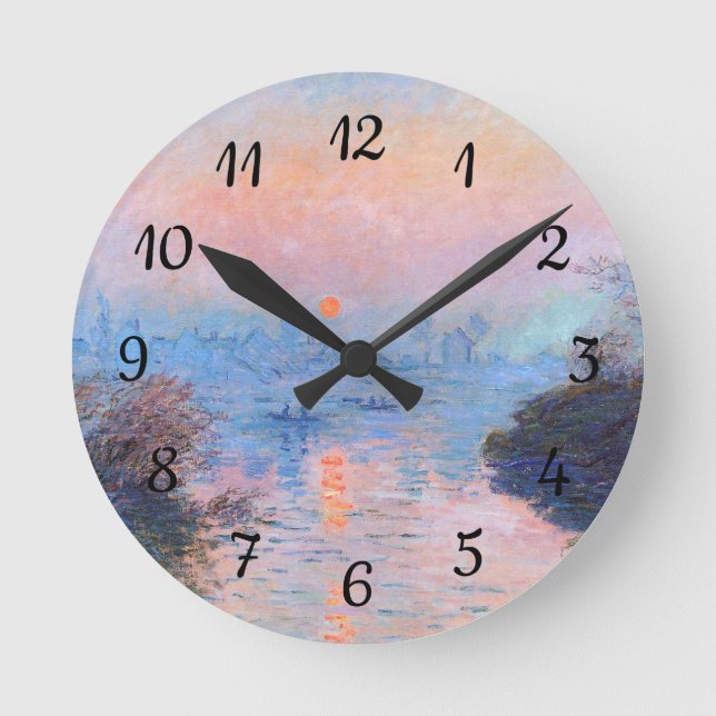 Sonnenuntergang an der Seine-Claude Monet Runde Wanduhr (Vorderseite)