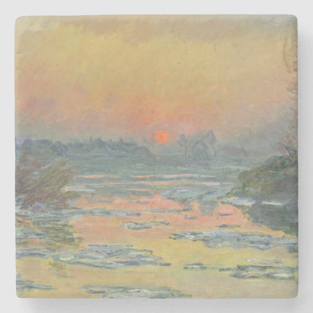 Sonnenuntergang an der Seine im Winter (Claude Mon Steinuntersetzer (Vorderseite)