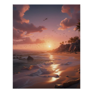 Sonnenuntergang an einem tropischen Strand Poster