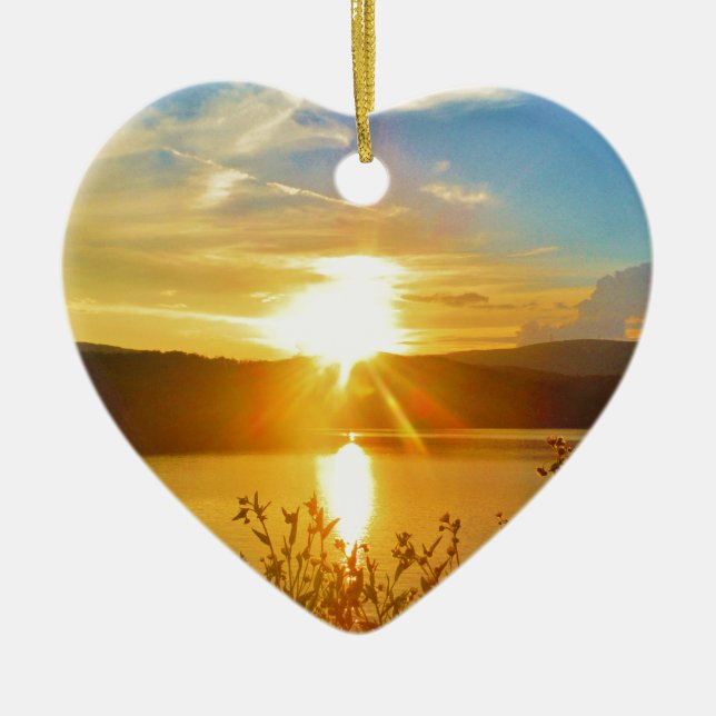 Sonnenuntergang auf Bergsee-Pfeilspitze Keramik Ornament (Vorne)