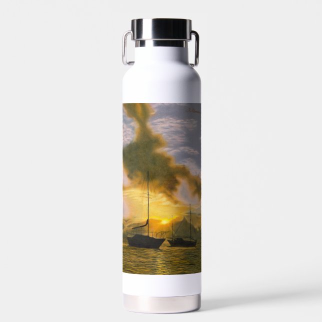 Sonnenuntergang auf Booten Wasserflasche Trinkflasche (Vorne)