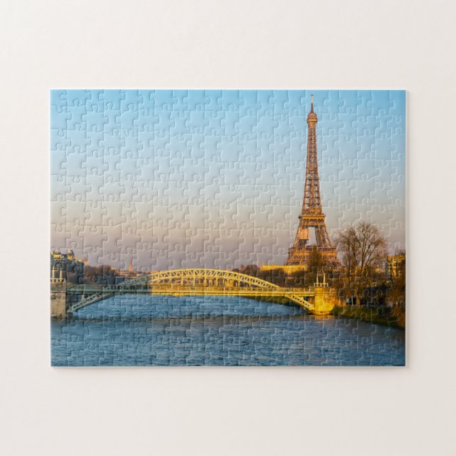 Sonnenuntergang auf dem Eiffelturm und Pont Rouell Puzzle (Horizontal)