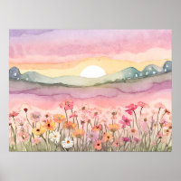 Sonnenuntergang auf dem Feld Karlsbad Blume Aquare