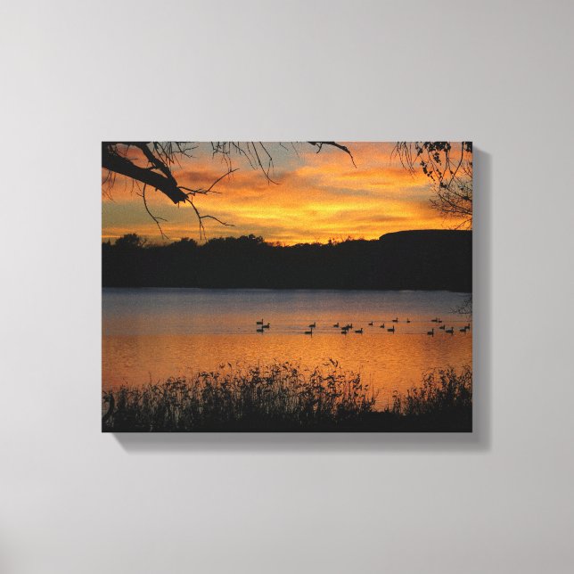 Sonnenuntergang auf dem Lake Wrapped Canvas Print Leinwanddruck (Vorderseite)
