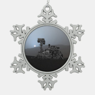 Sonnenuntergang auf dem Mars Curiosity Rover Schneeflocken Zinn-Ornament