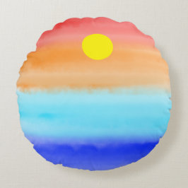 Sonnenuntergang auf dem Meer Aquarell Abstrakte Ku Rundes Kissen