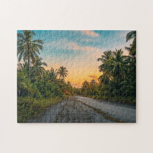 Sonnenuntergang auf dem Sandstrand Puzzle (Horizontal)