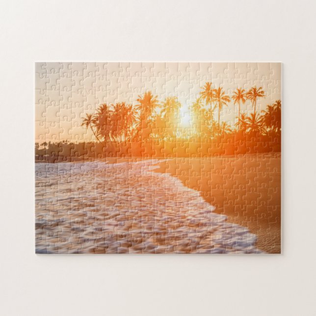 Sonnenuntergang auf dem Strand mit Puzzle (Horizontal)
