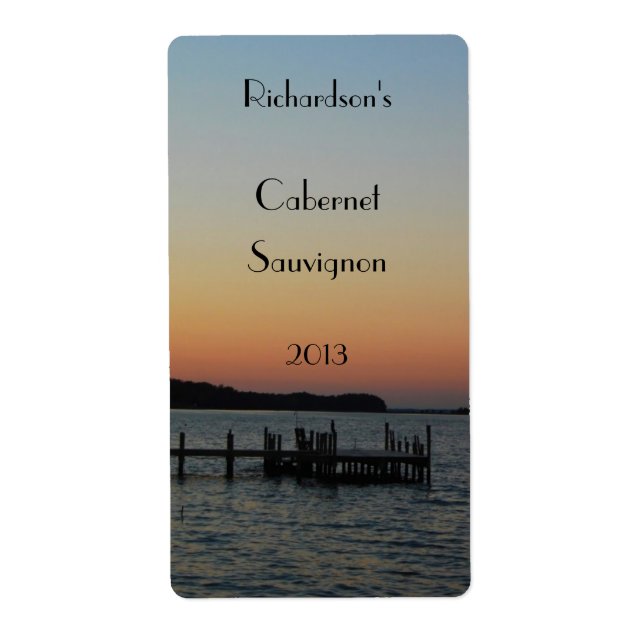 Sonnenuntergang auf dem Wasserweinetikett (Vorne)