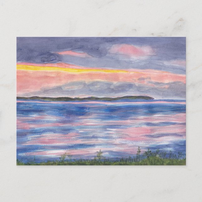 Sonnenuntergang auf der Insel Kelleys Wasserfarben Postkarte (Vorderseite)