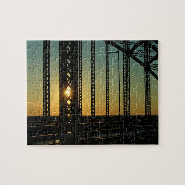 Sonnenuntergang auf der Robert Moses Bridge Long I Puzzle (Horizontal)